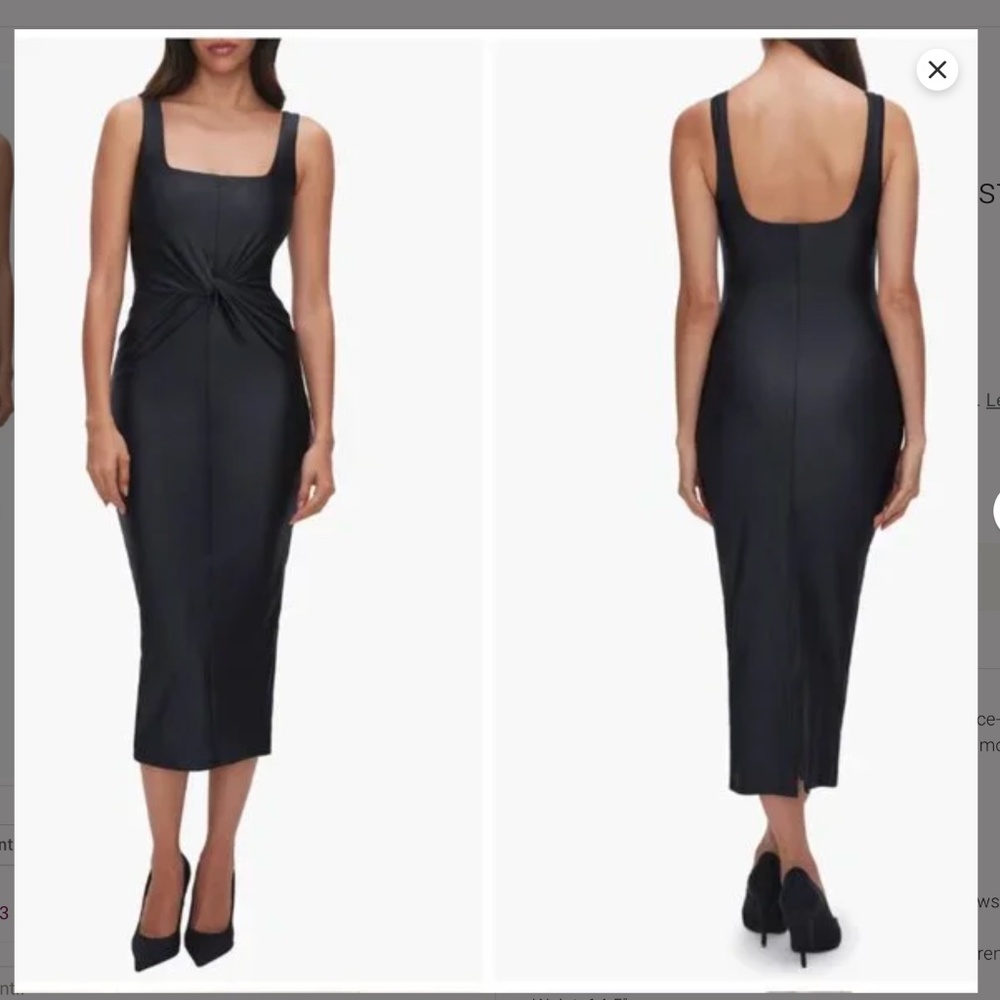 GOOD AMERICAN black Twist Front High Shine Jersey Sheath Dress size L.